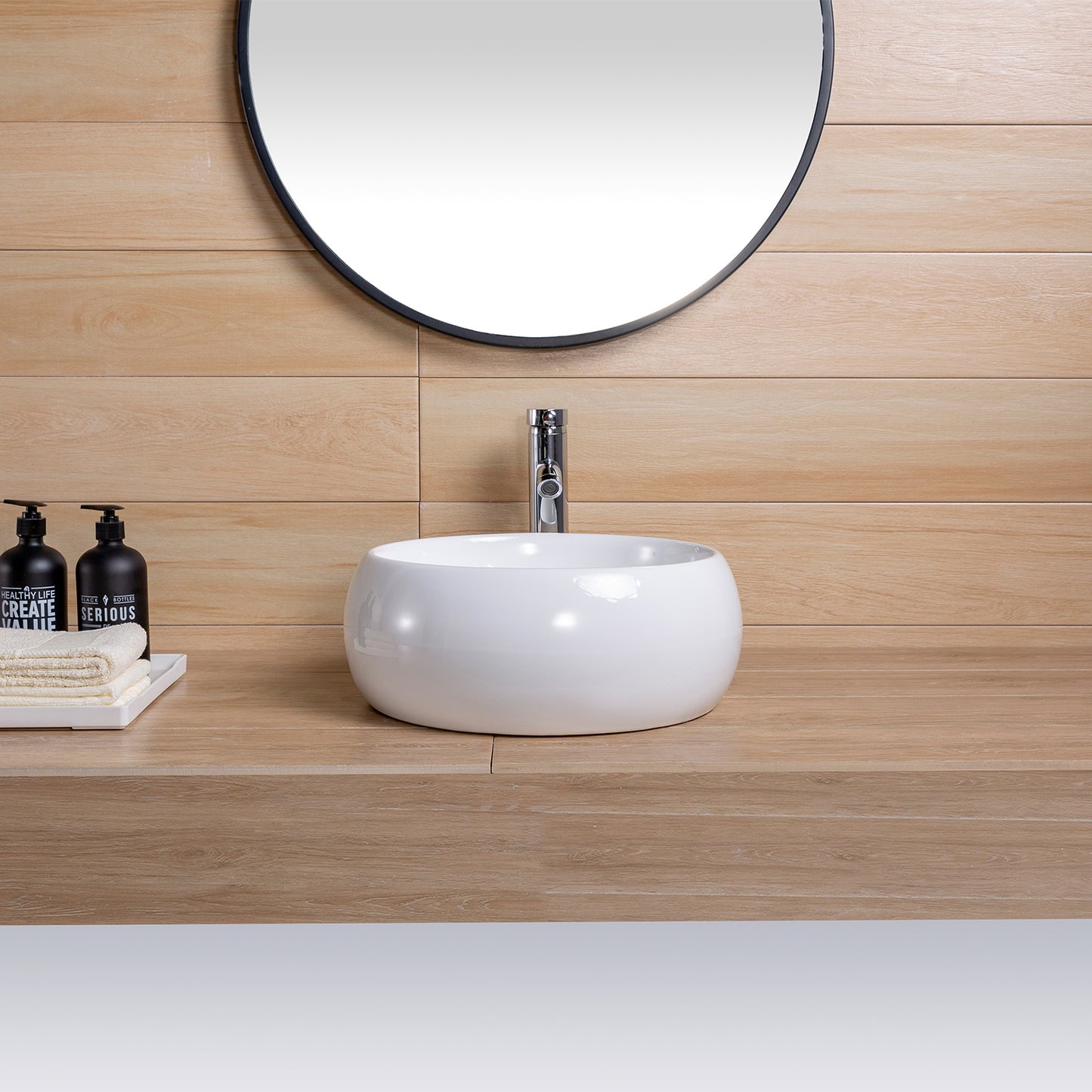 Vessel Bathroom Sink Basin in White Ceramic