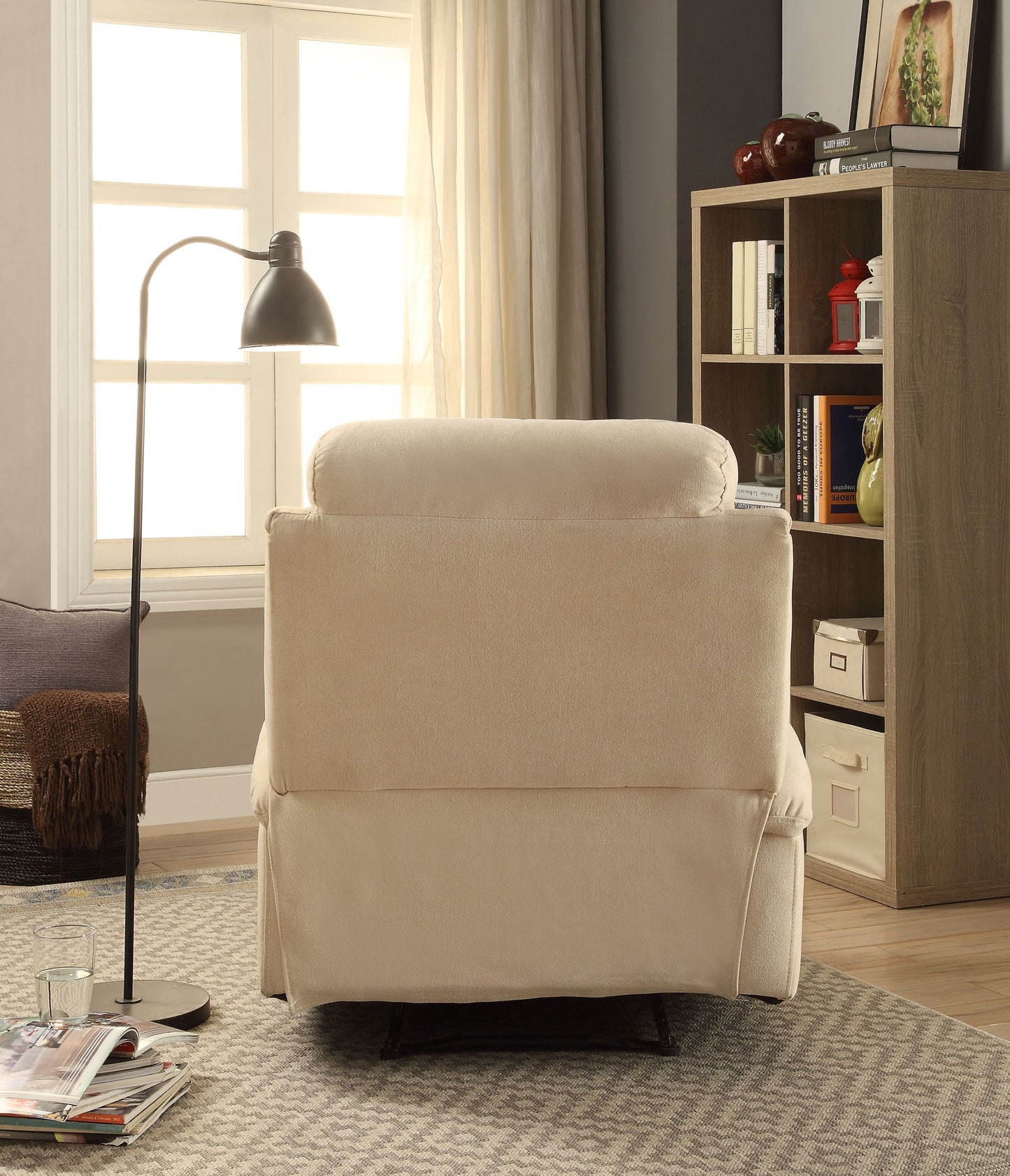 Beige Velvet Motion Recliner with Armrest Cup Holders