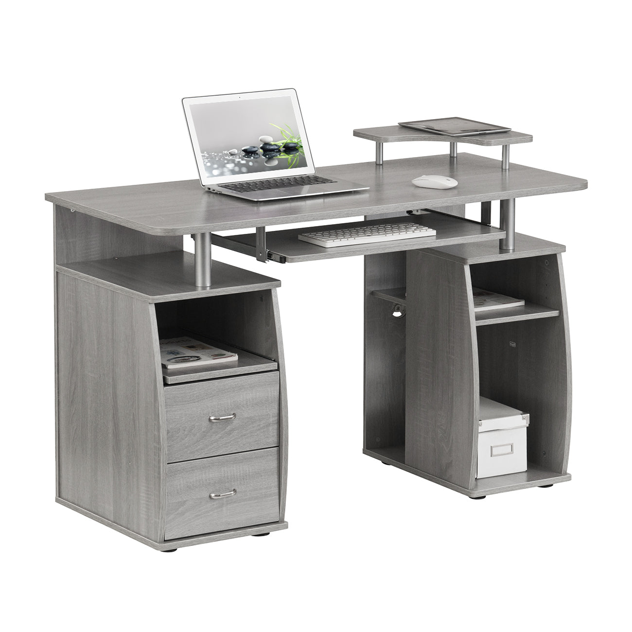 Grey Computer Workstation Desk With Storage Solution