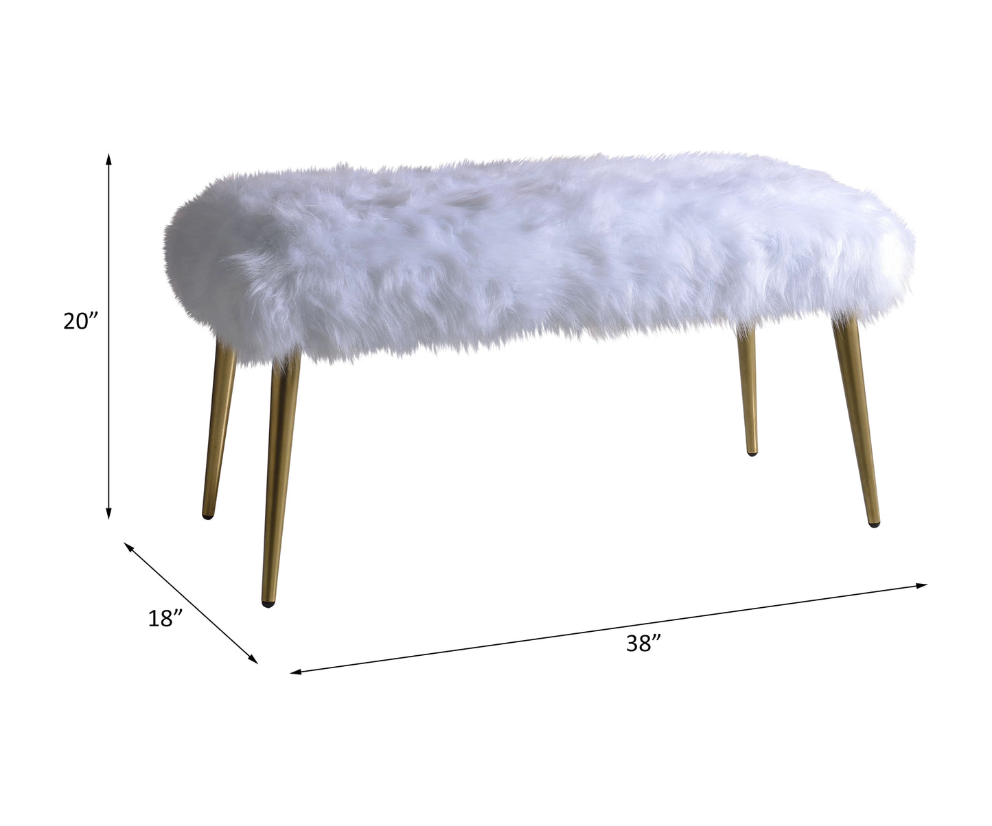 ACME Bagley II Bench in White Faux Fur & Gold 96450