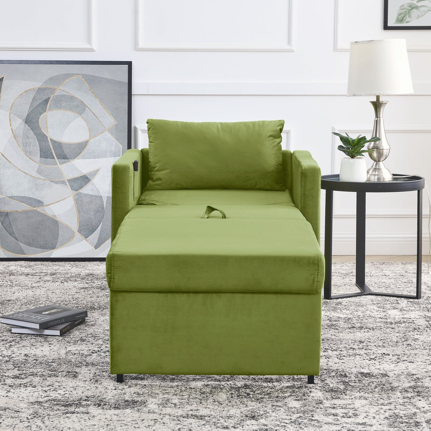 Sofa Bed Chair 2-in-1 Convertible Chair Bed, Lounger Sleeper Chair for Small Space with One Pillow, Green Velvet