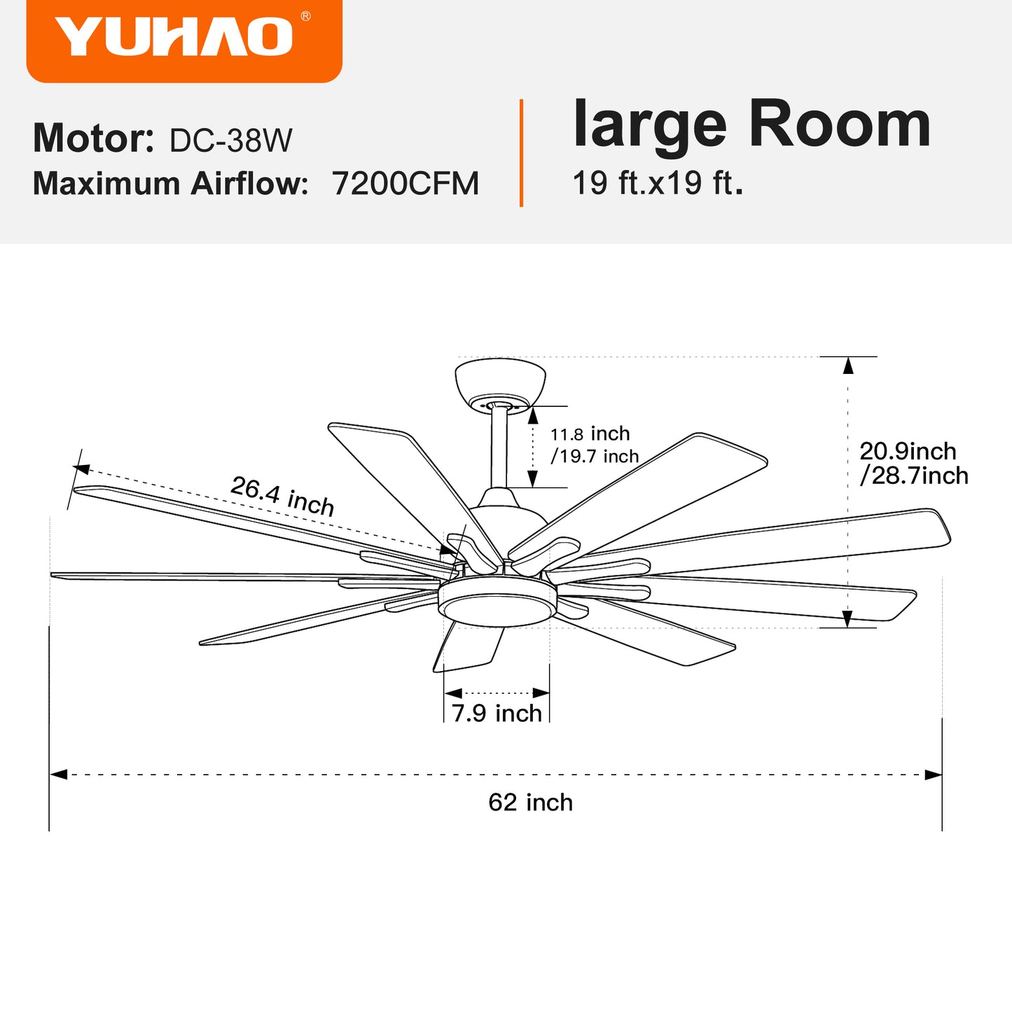 62 Black Ceiling Fan with Remote Control for Modern Farmhouse