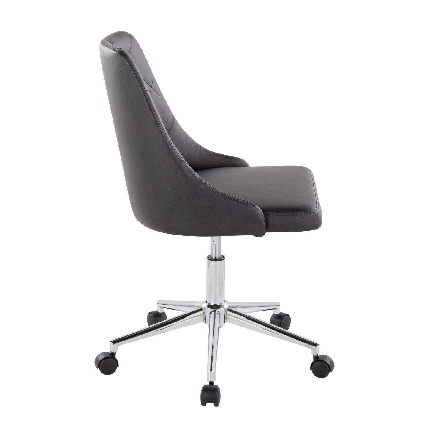 Marche Contemporary Swivel Task Chair with Casters in Chrome Metal and Black Faux Leather by LumiSource