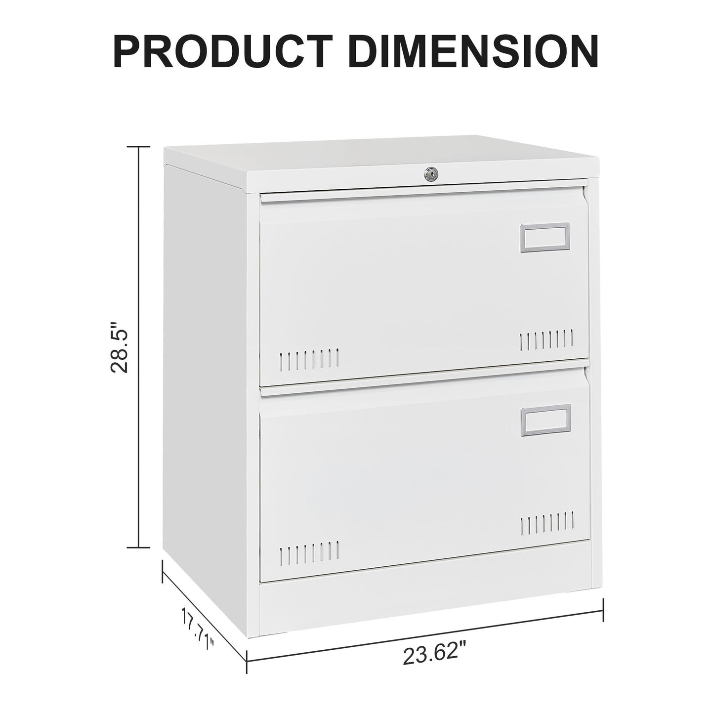 2 Drawer White Metal Lateral File Cabinet with Lock for Home Office