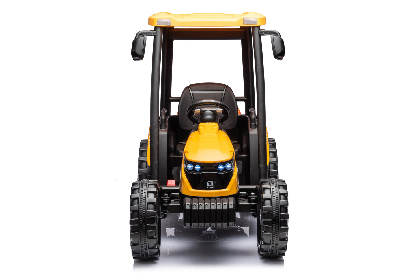 Yellow Pedal Tractor with Loader and Backhoe Digger, Electric Ride-On Car for Kids with Trailer