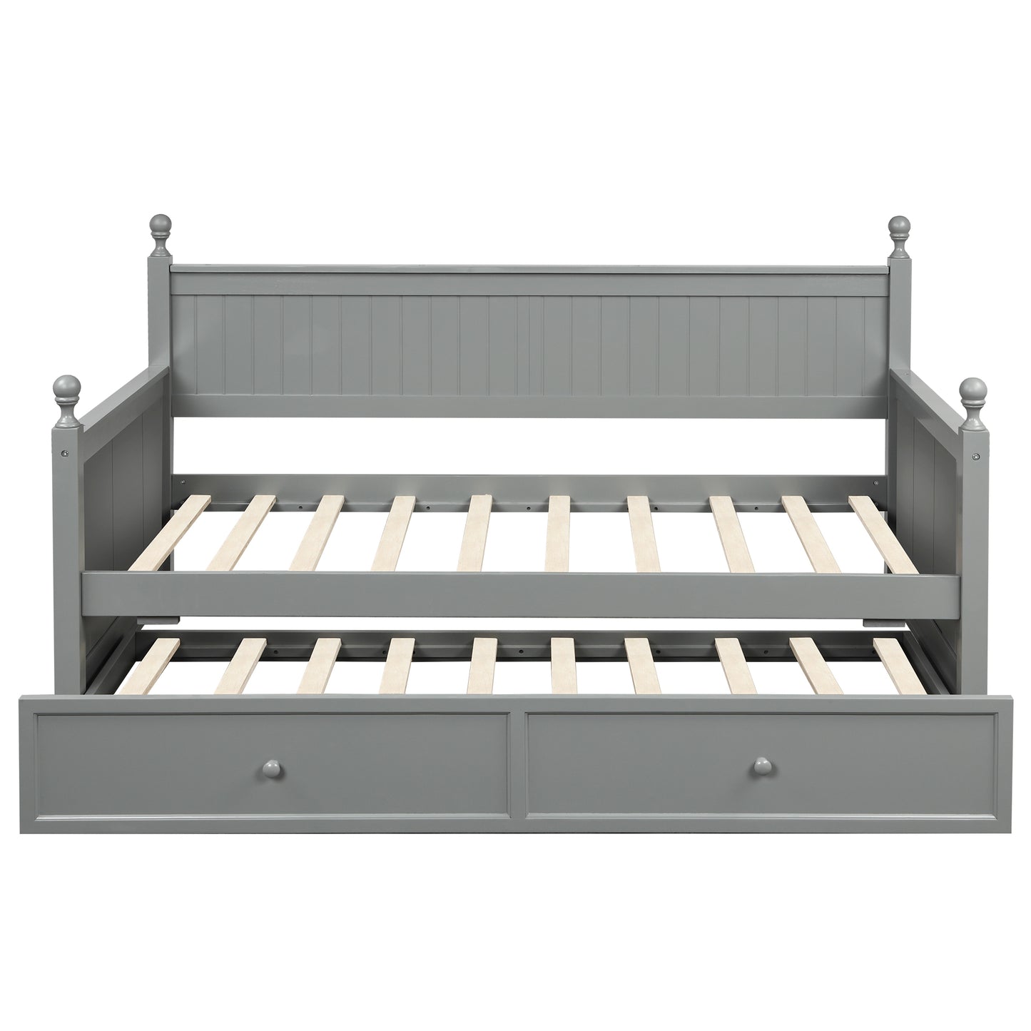 Twin Size Wood Daybed with Twin Size Trundle (Gray)