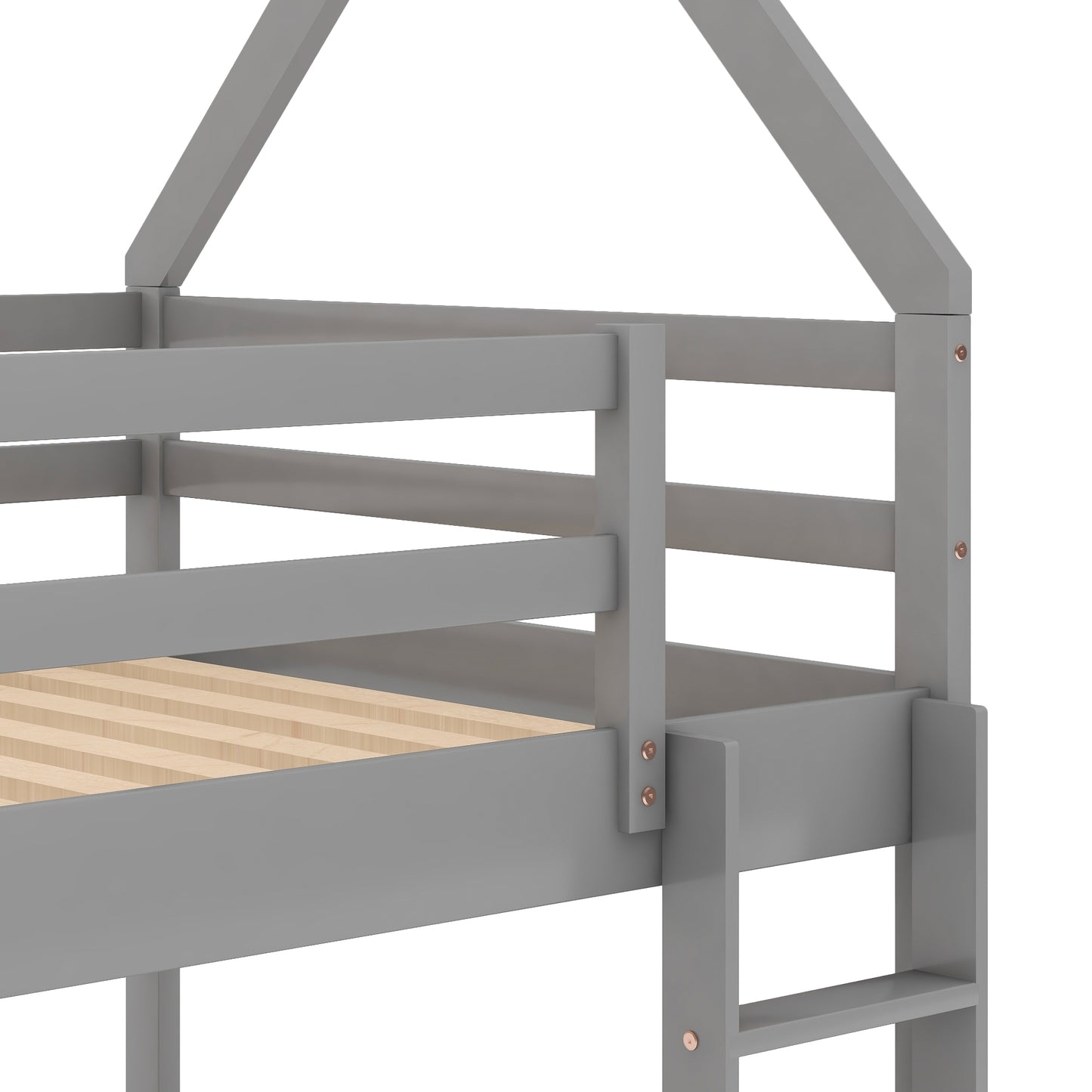 Gray House-Shaped Twin Over Twin Low Bunk Bed