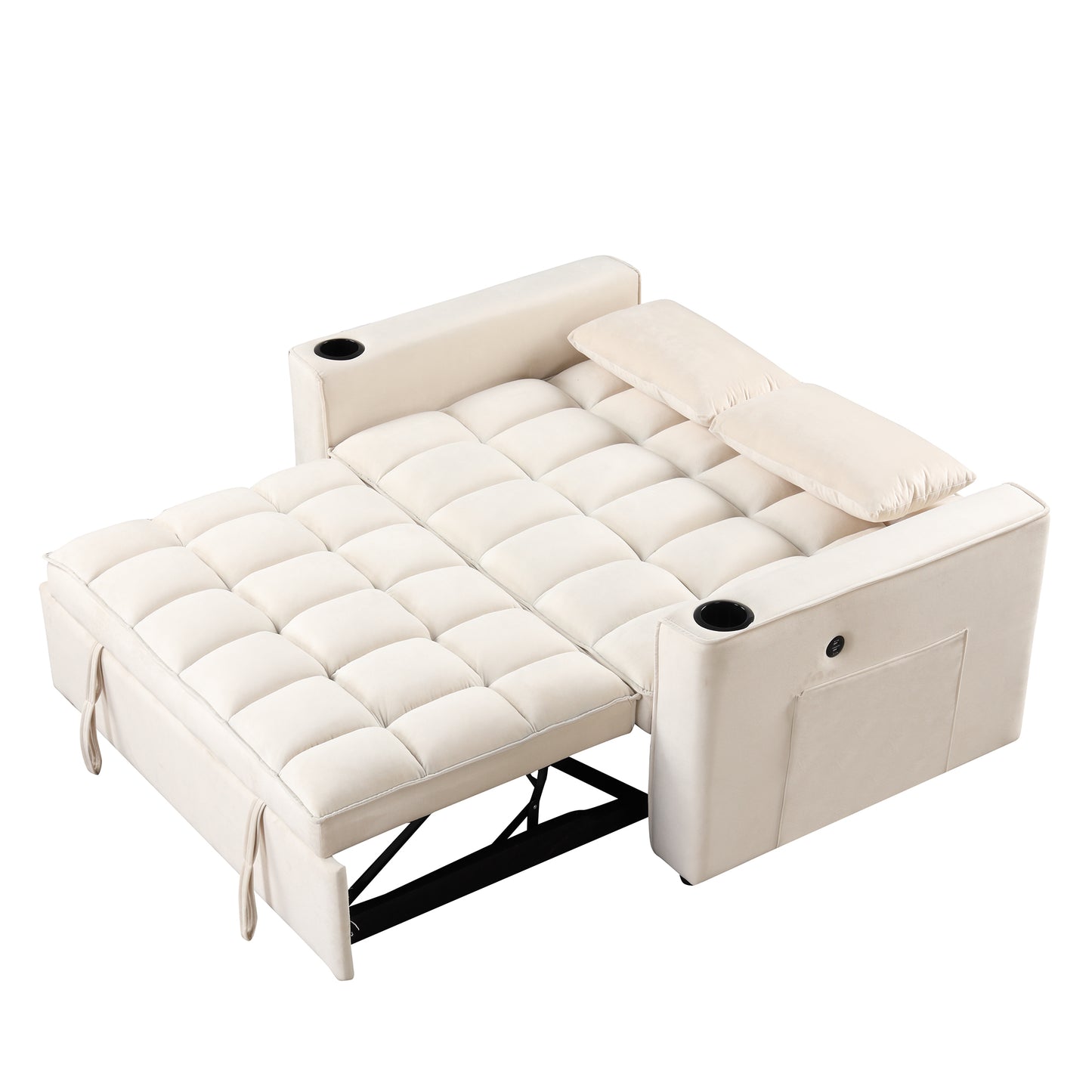 55.3 Multi-functional Sofa Bed with Cup Holder and USB Port for Living Room in Milky White