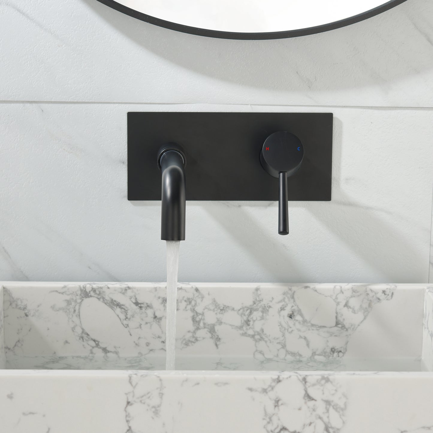 Sleek Matte Black Brass Wall Mounted Bathroom Faucet