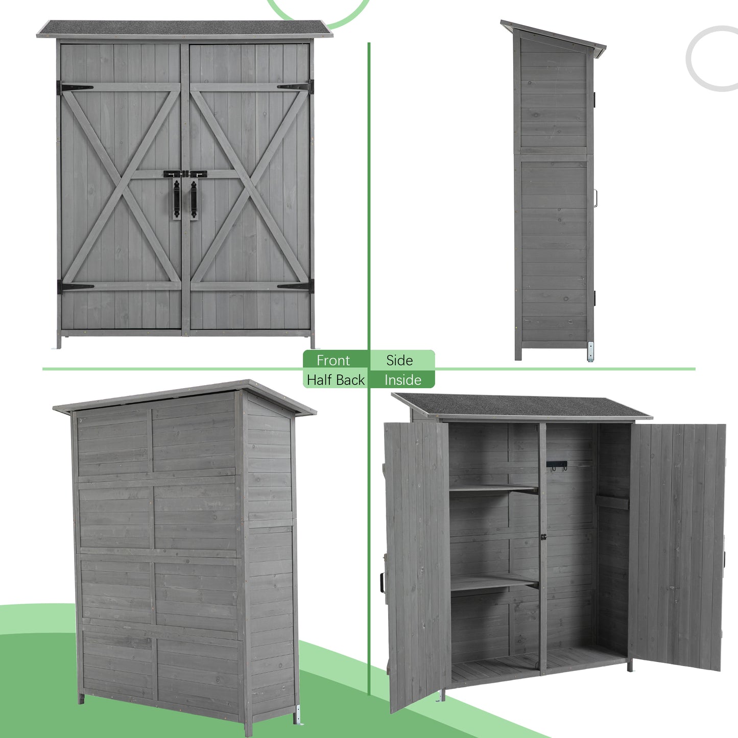 56"L x 19.5"W x 64"H Outdoor Storage Shed with Lockable Door, Wooden Tool Storage Shed w/Detachable Shelves & Pitch Roof,Gray