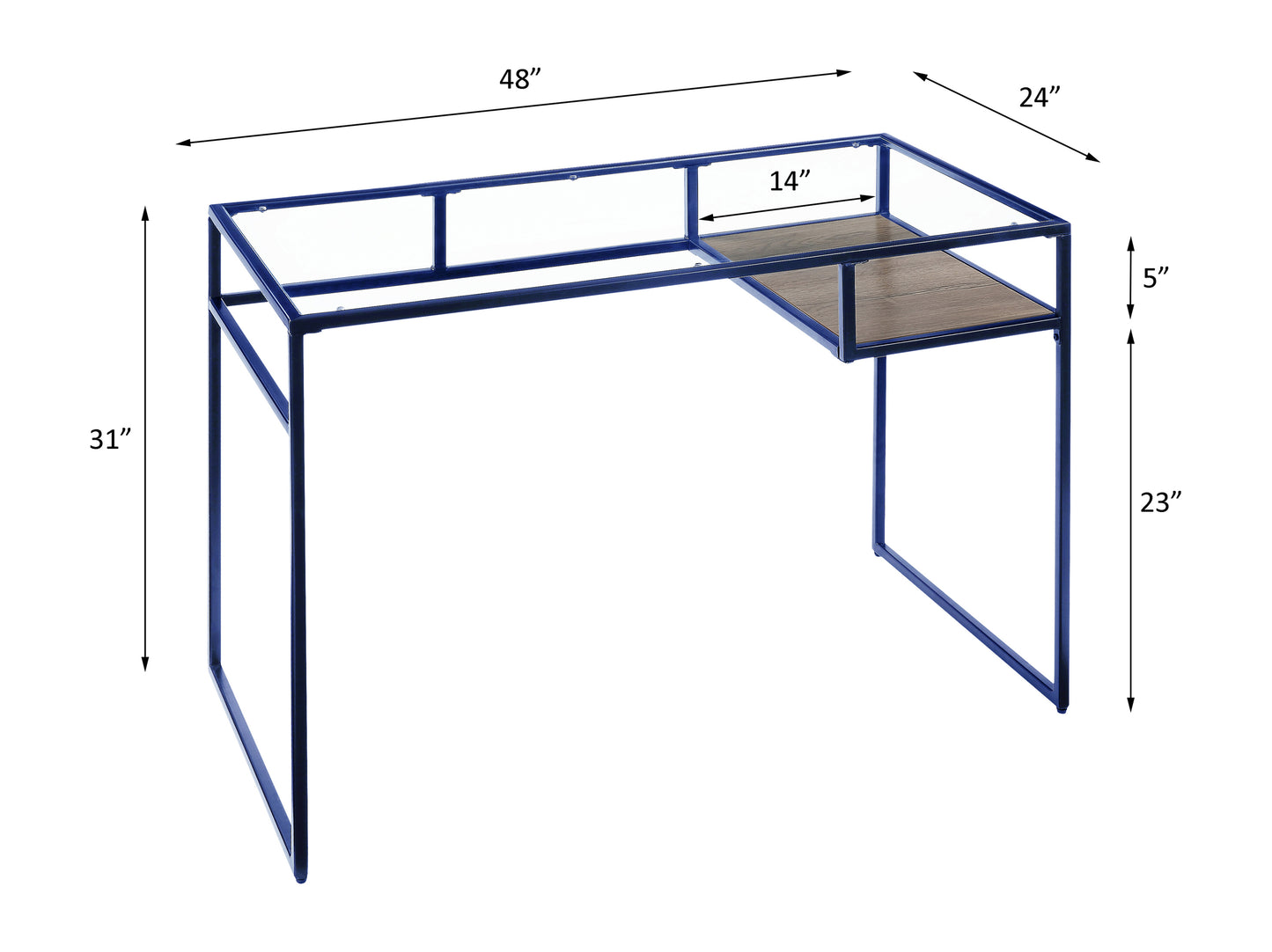 Yasin Blue Glass Modern Writing Desk