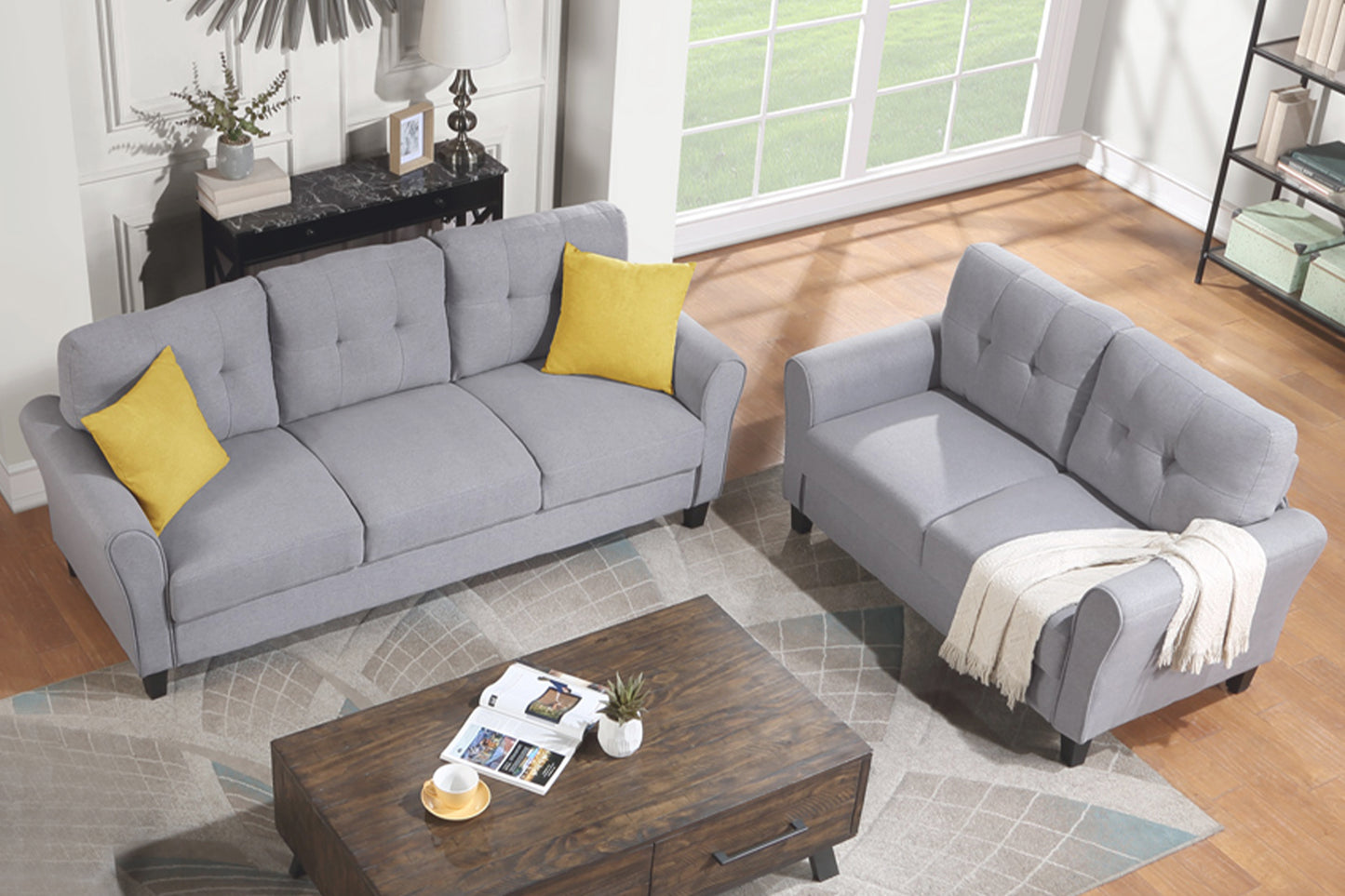 Modern Living Room Sofa Set Linen Upholstered Couch Furniture for Home or Office ,Light Grey,(2+3-Seat)