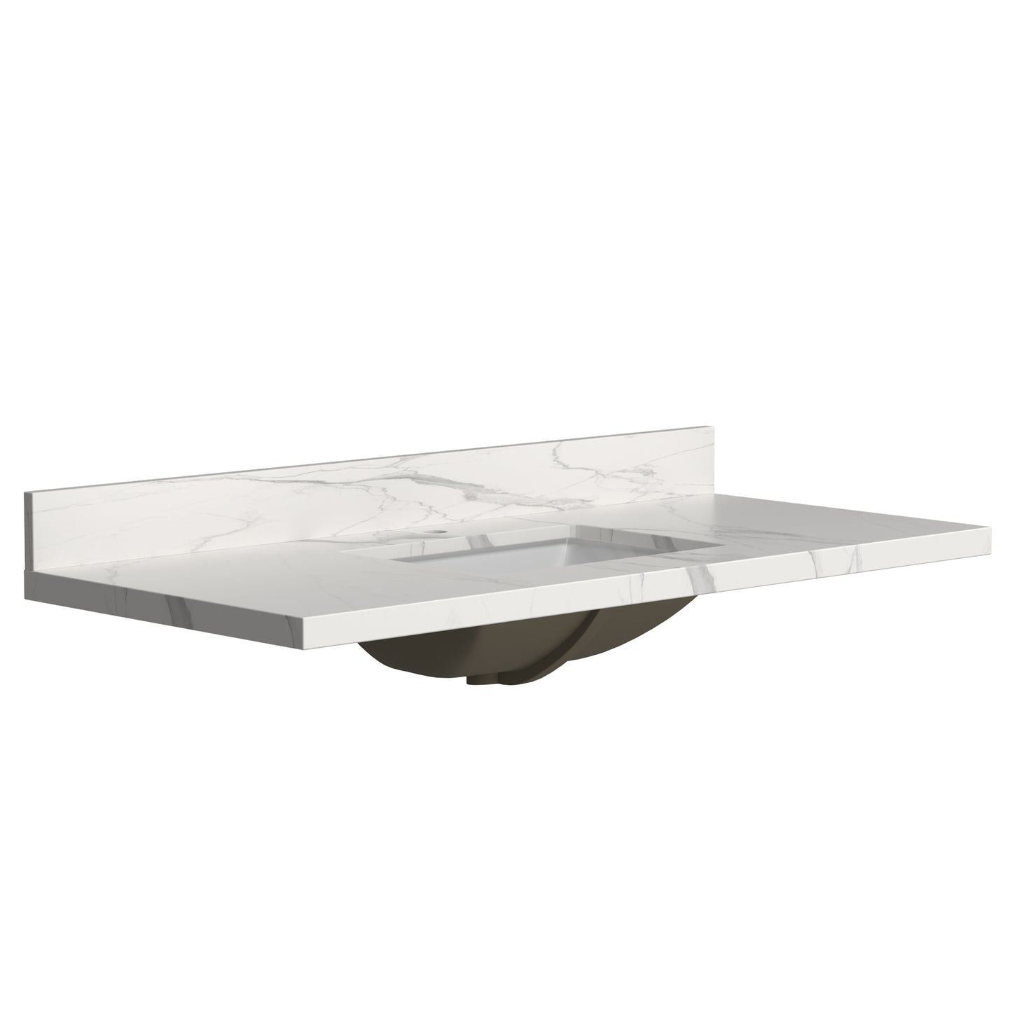 49 Inch Quartz Vanity Top with Undermounted Rectangular Ceramic Sink & Backsplash, White Calacatta Engineered Stone Countertop for Bathroom Kitchen Cabinet 1 Faucet Hole (not Include Cabinet)