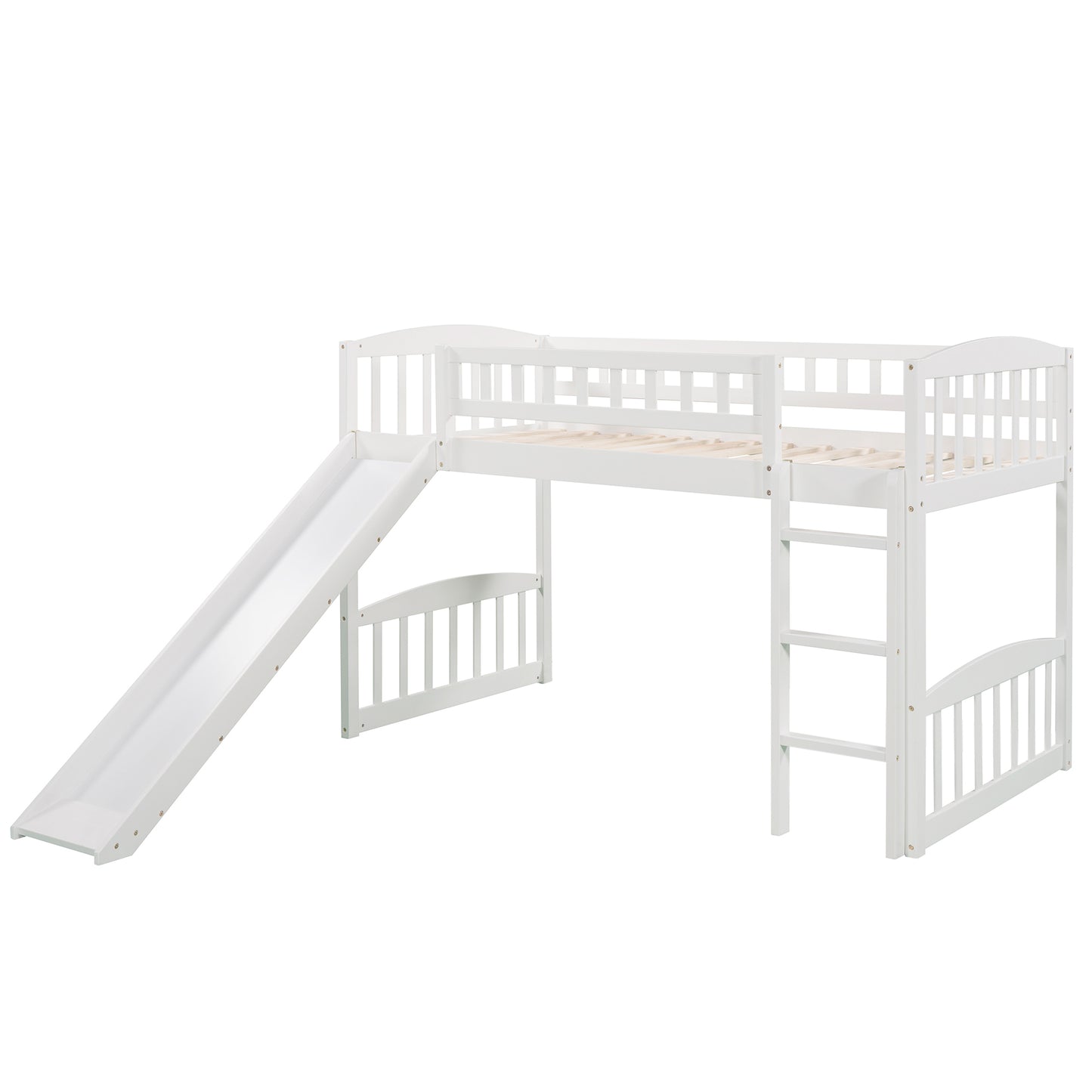 Twin size Loft Bed with Slide and Ladder, White