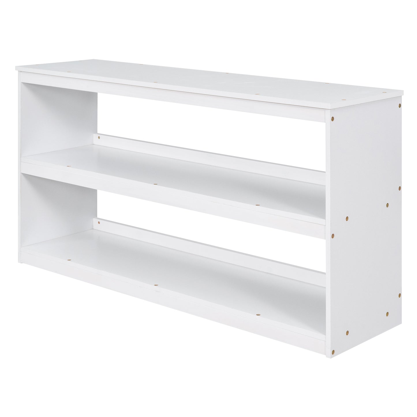 Low Study Full Loft Bed with Cabinet ,Shelves and Rolling Portable Desk ,Multiple Functions Bed- White