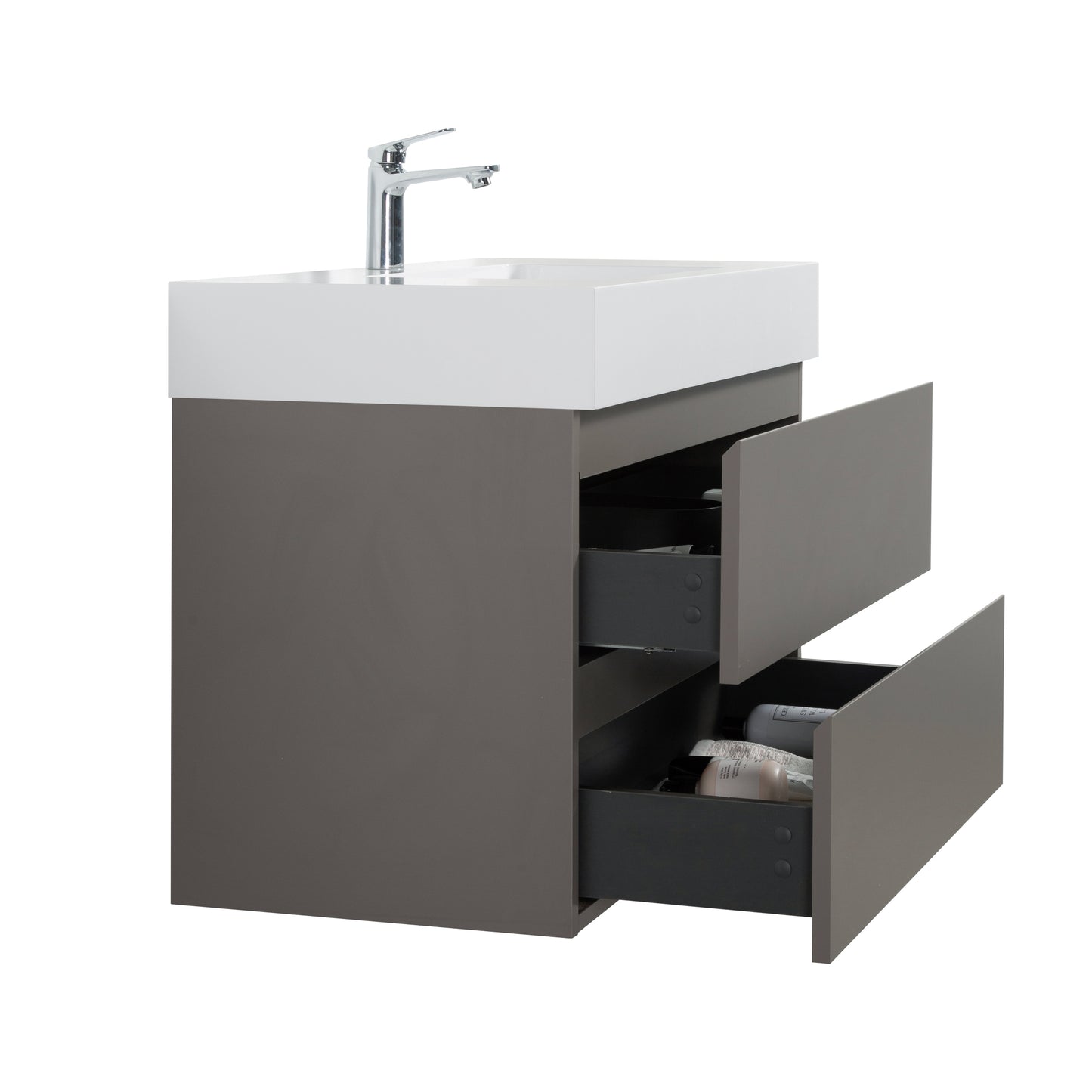 Alice 36" Gray Bathroom Vanity with Sink, Large Storage Wall Mounted Floating Bathroom Vanity for Modern Bathroom, One-Piece White Sink Basin without Drain and Faucet