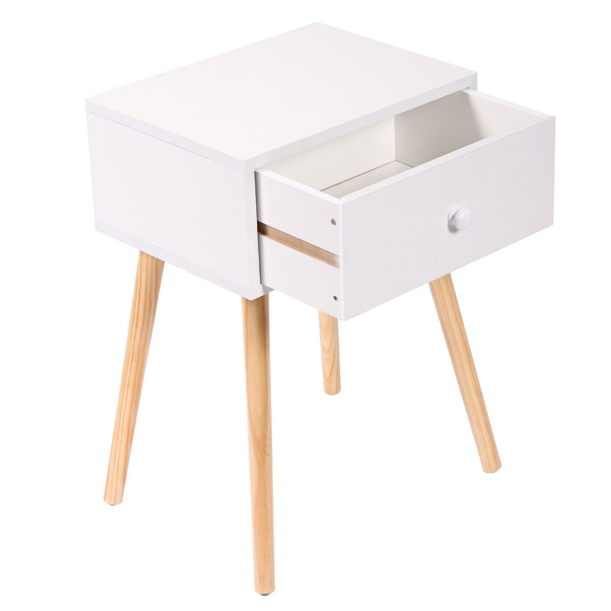 Set of 2 Wood Nightstand with Storage Drawer and Solid Wood Leg, Modern End Table for Living Room Bedroom Home Furniture, White + Brown