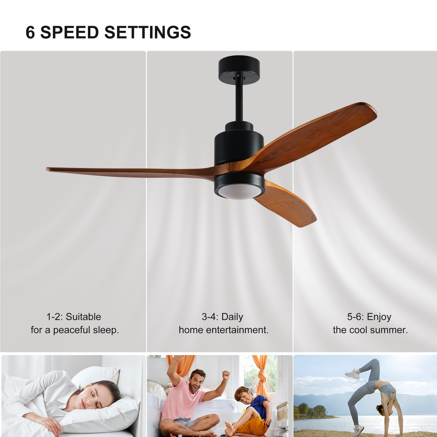 52-inch Elegant Wood Ceiling Fan with Dimmable LED Lights