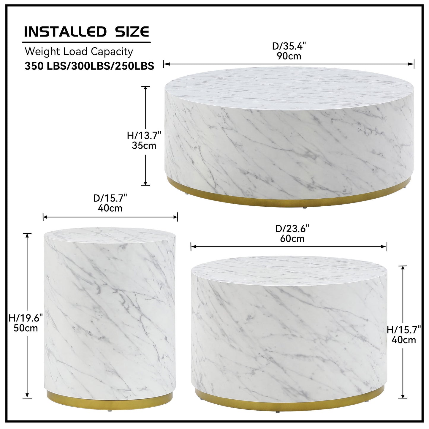 Elegant Set of 3 White Marble Pattern Coffee Tables for Stylish Living Rooms