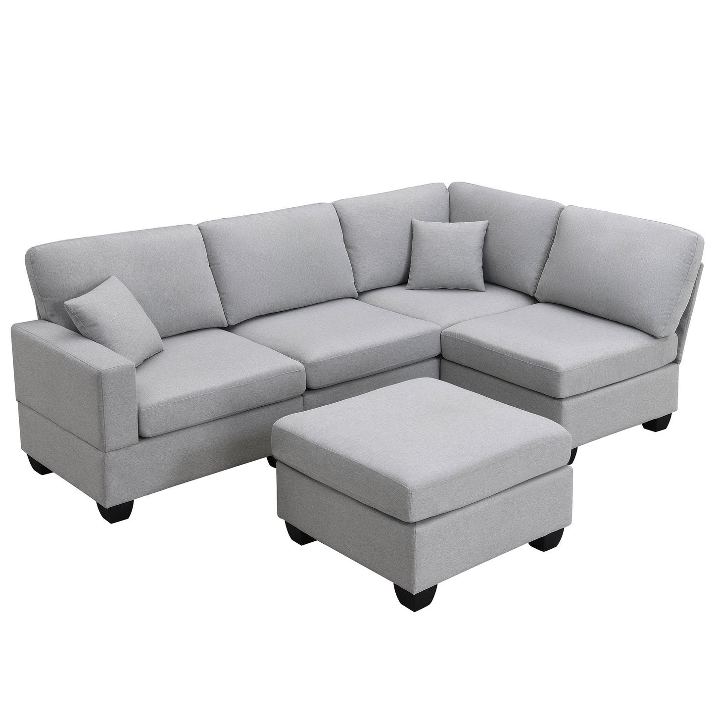 Modern 5-Seat Sectional Sofa Set with Convertible Ottoman