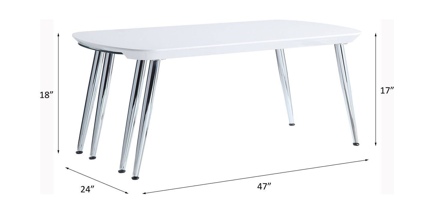 Sleek White & Chrome Finish Patina Coffee Table LV00363