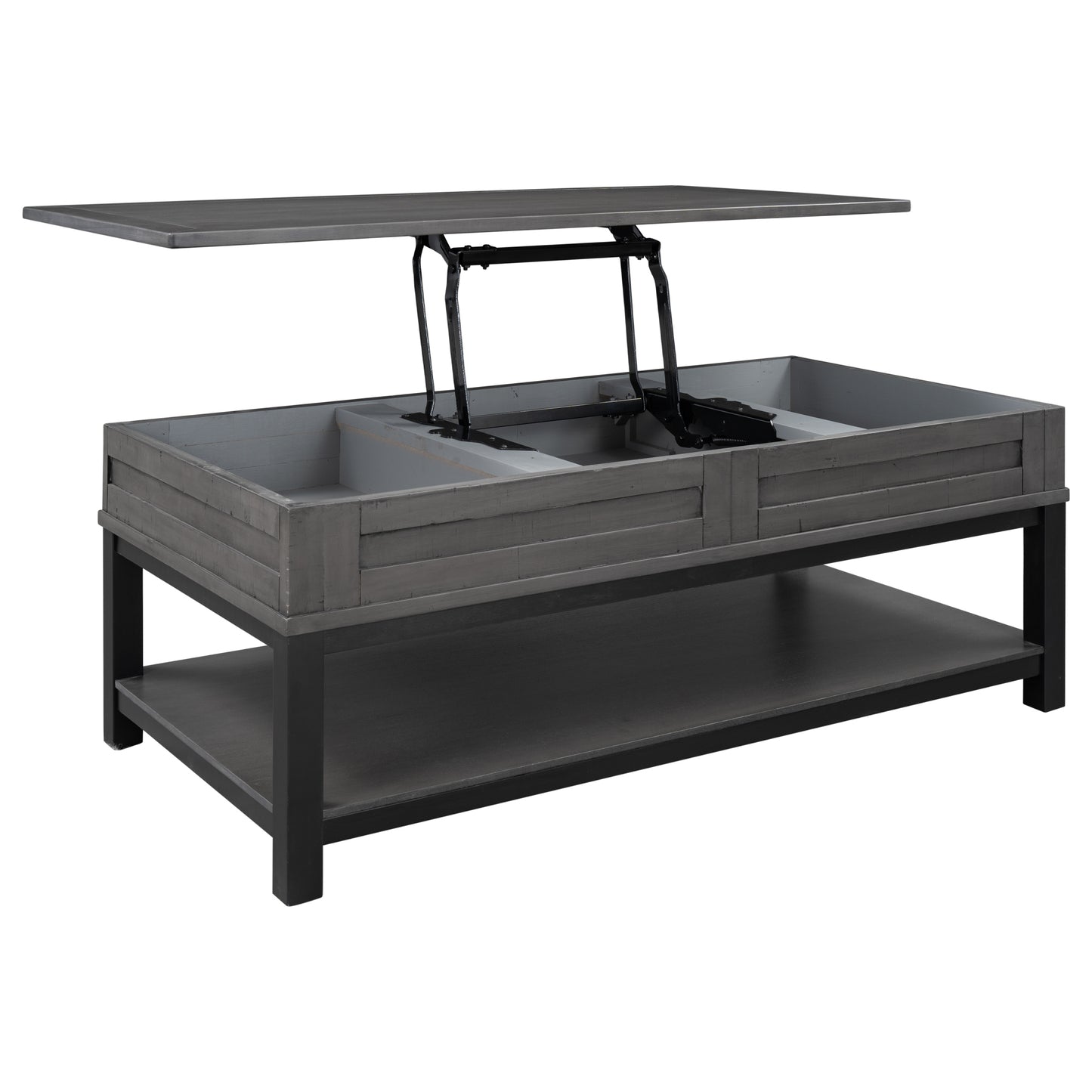 Convertible Lift Top Coffee Table with Storage Shelf - Grey Finish