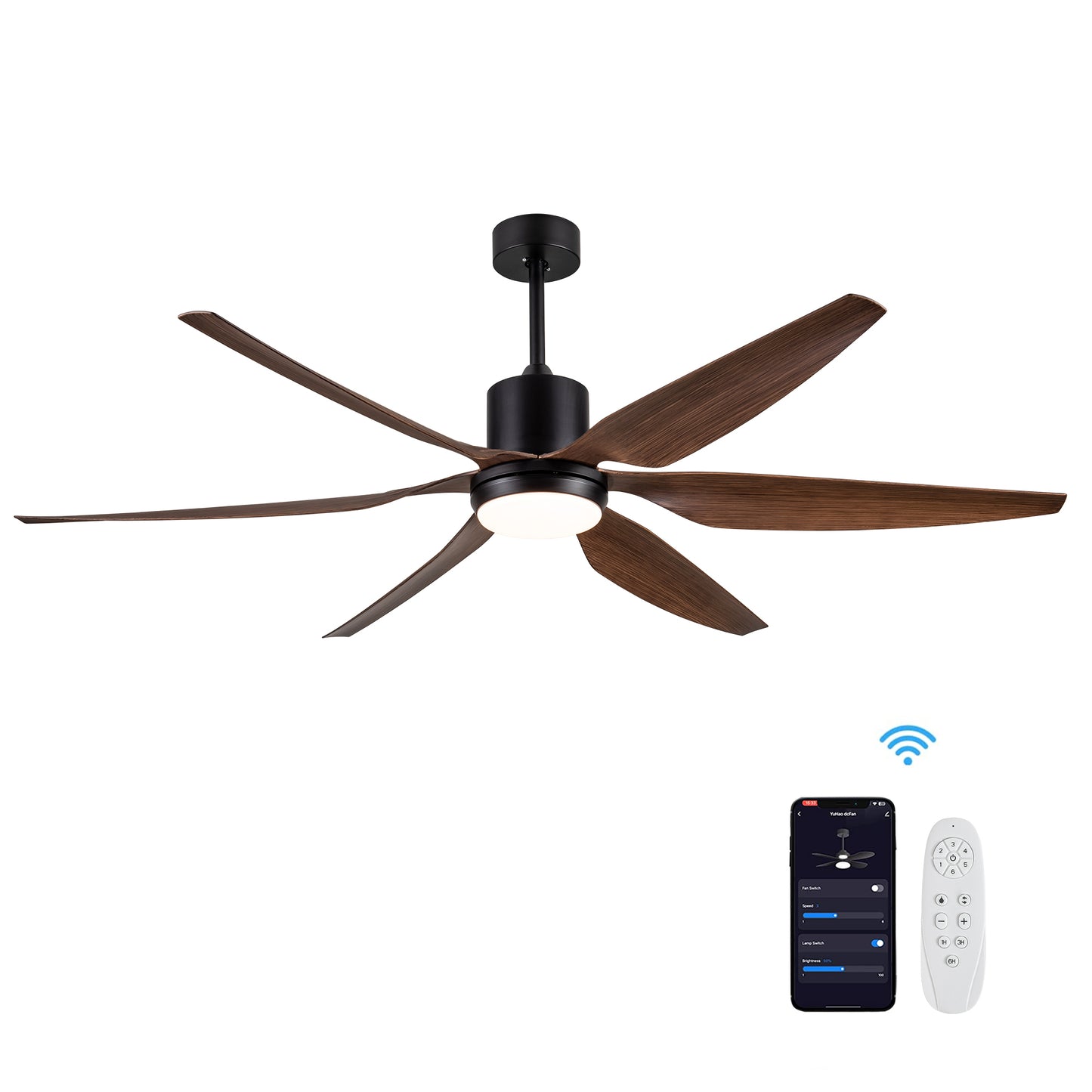 66 Inch Distressed Wood Vintage Ceiling Fan with Integrated LED Lighting and Remote Control