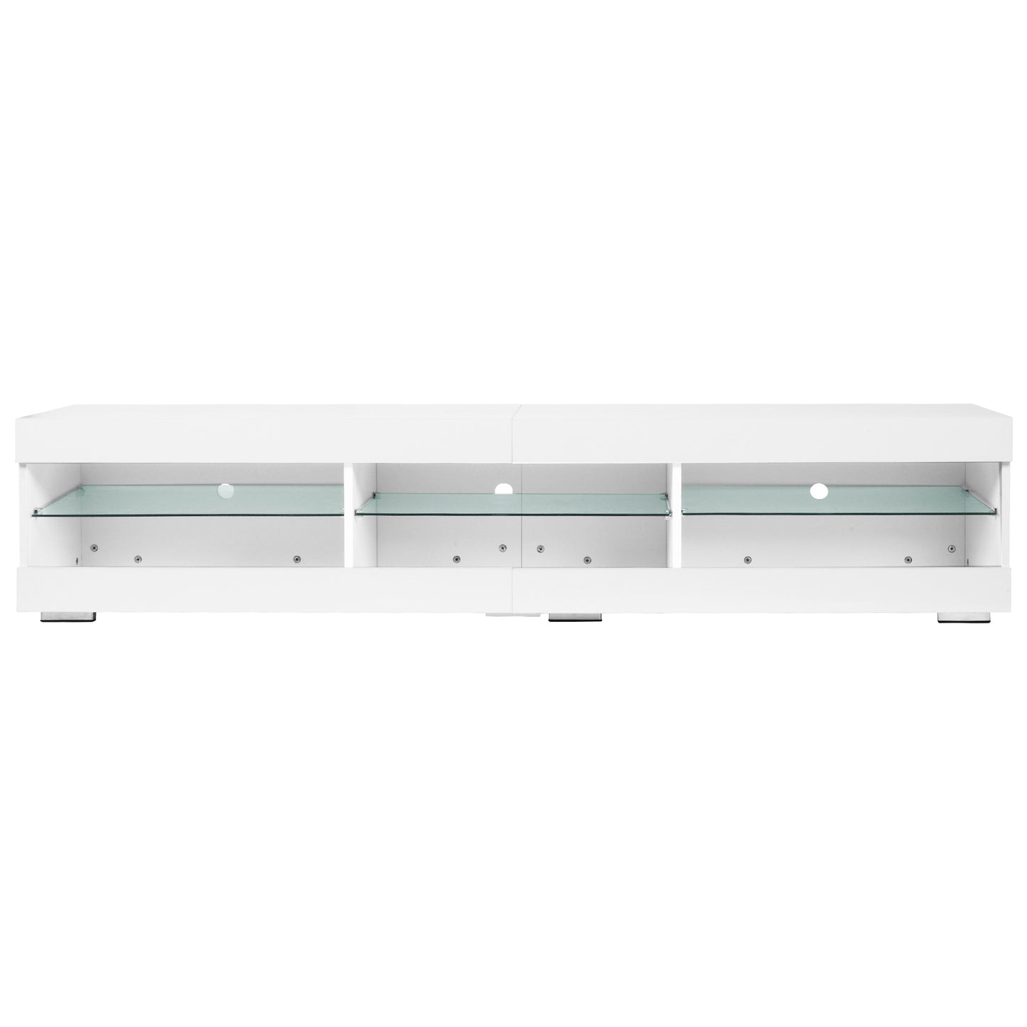 Sleek LED TV Console with Storage and Glass Shelves for Modern Living Rooms