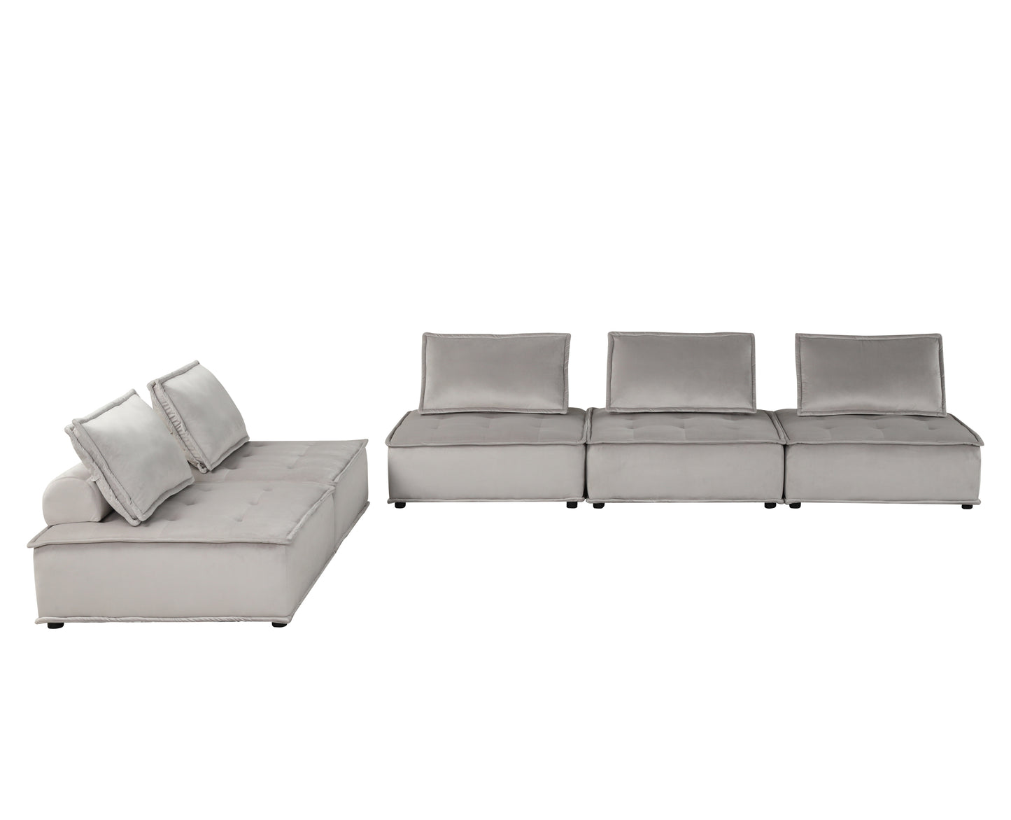 Anna Light Gray Velvet 5 Pc Sofa and Loveseat