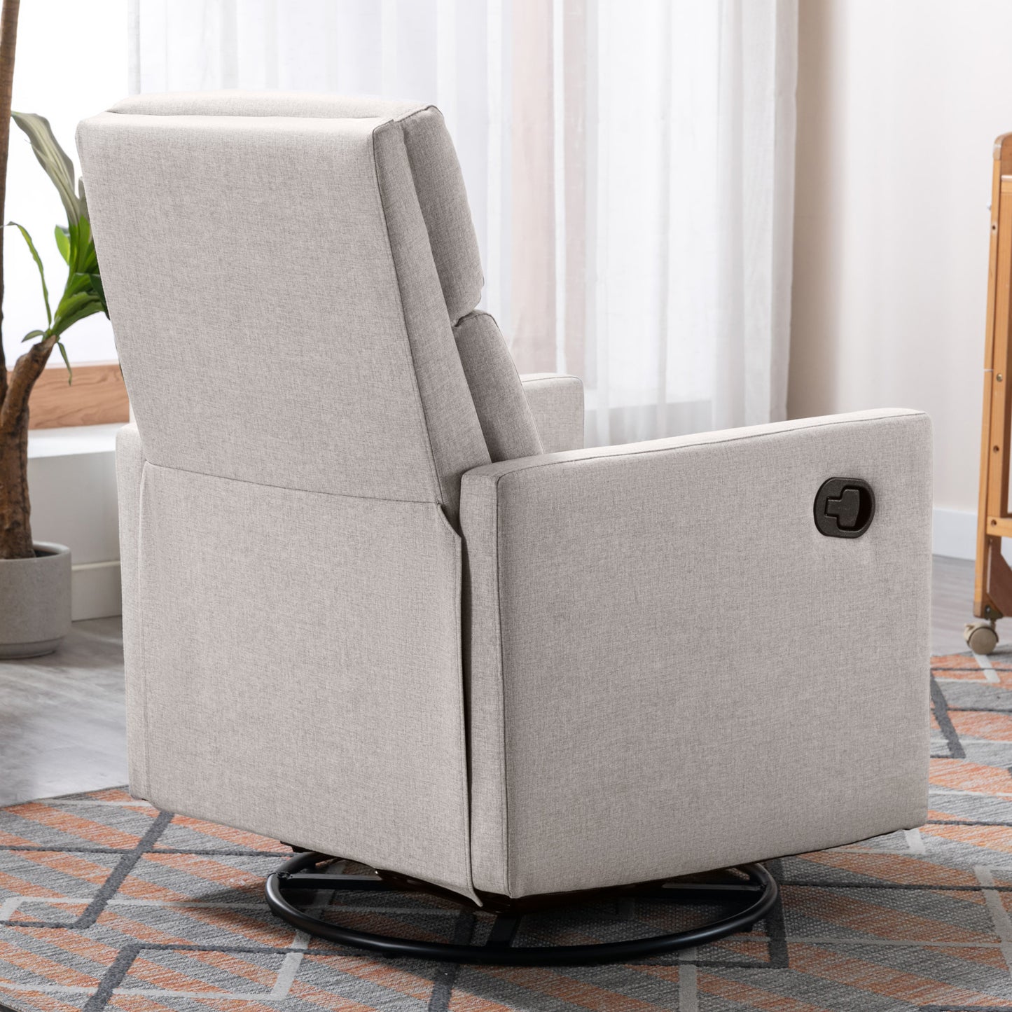 Modern Tan Upholstered Nursery Rocker Chair with Swivel Recliner