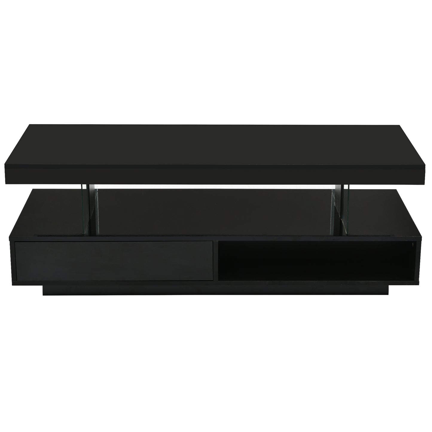 Modern Black LED Coffee Table with Storage and Display Shelves