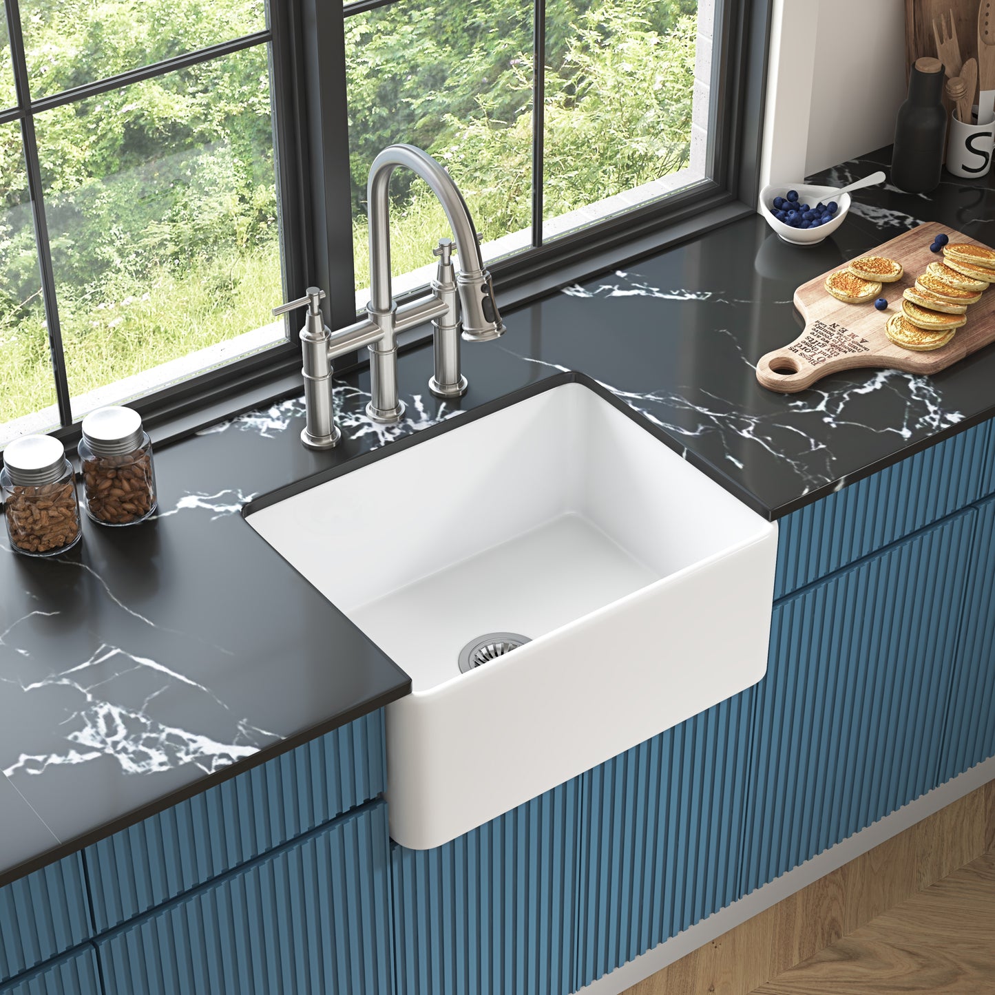 Deep White Farmhouse Sink with High Gloss Glaze