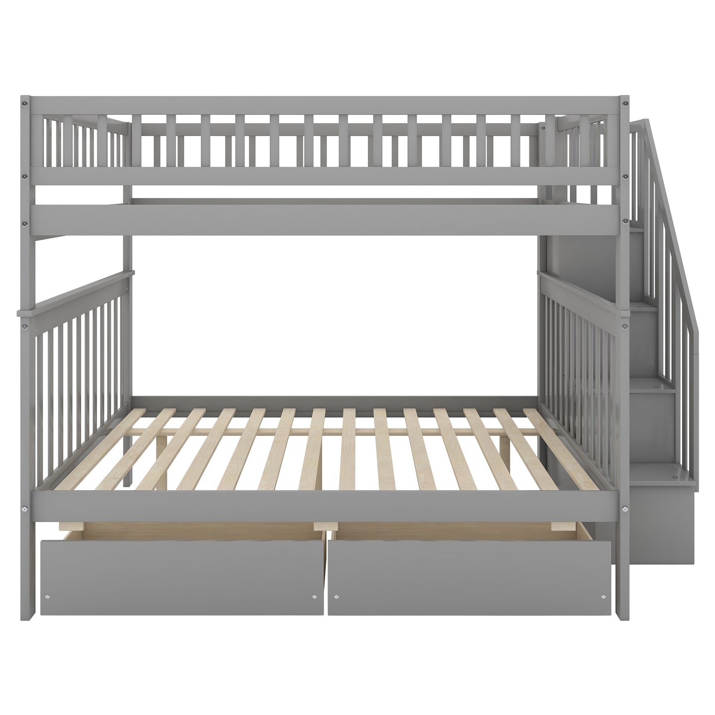 Gray Full over Full Bunk Bed with Storage Drawers and Ample Space