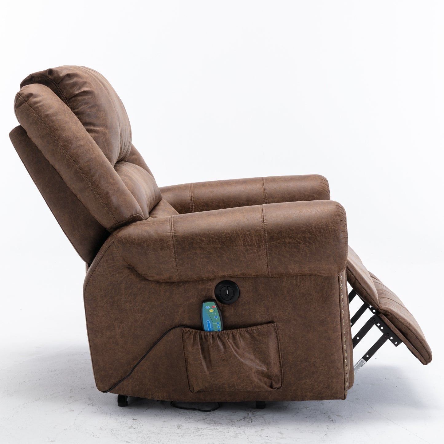 Luxurious Nut Brown Power Lift Recliner Chair with Massage, Heat, and USB Port