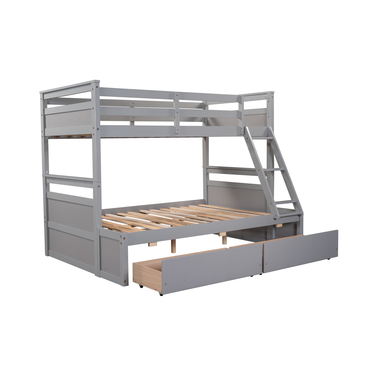 Gray Bunk Bed with Under-Bed Storage and Twin-Full Configuration