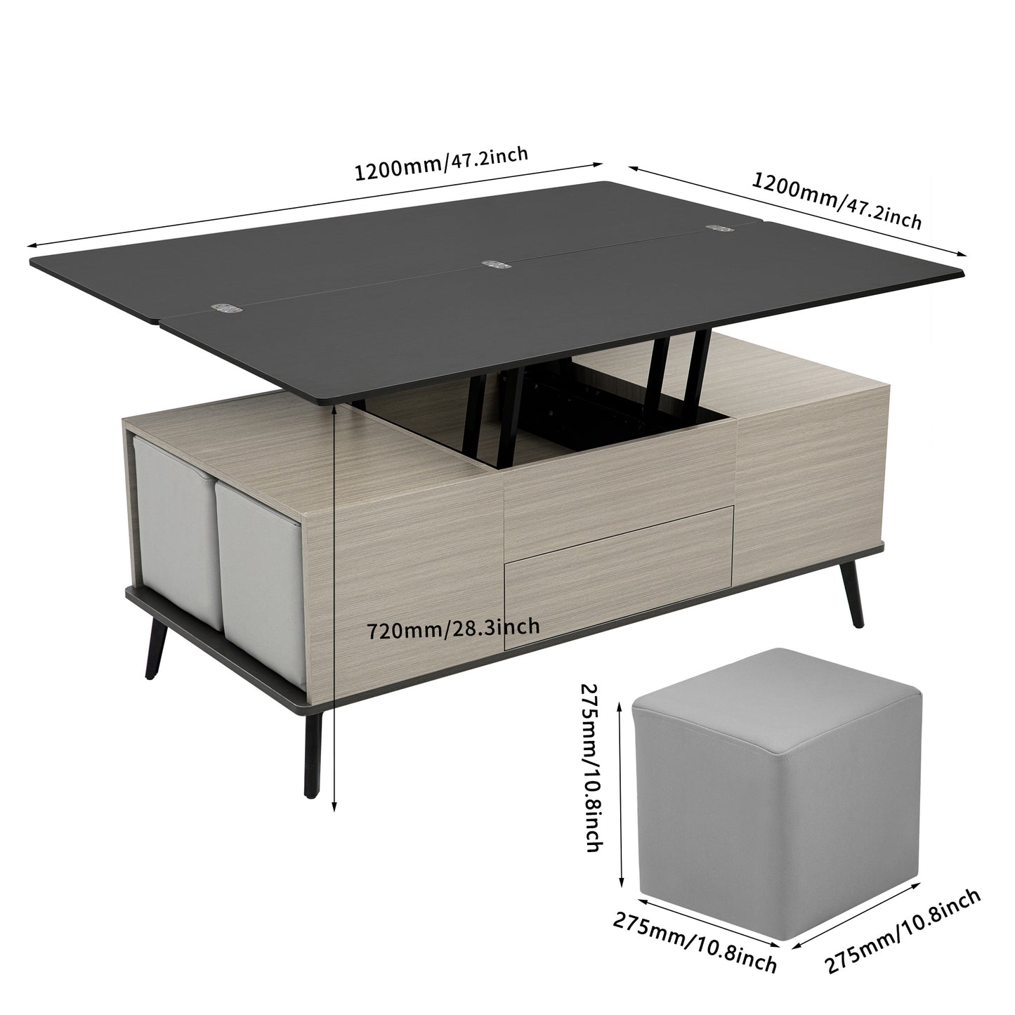 5-Piece Lift Top Coffee Table Set With Convertible Dining Table and Ottomans