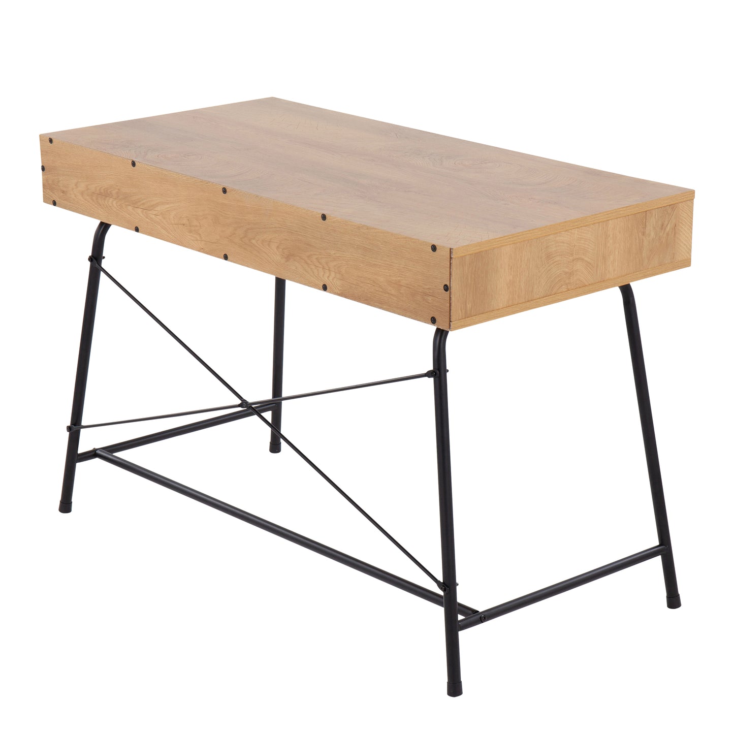 LumiSource Casper Industrial Desk with Black Steel Frame and Brown Wood Top