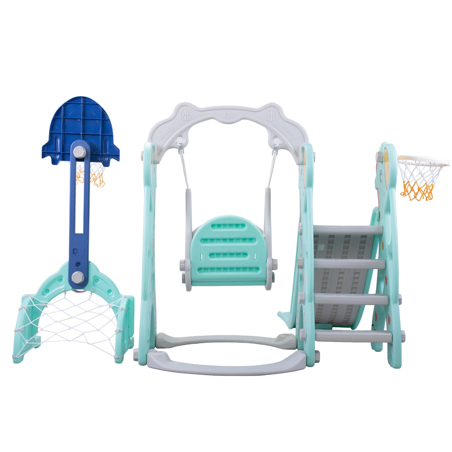 5-in-1 Toddler Slide and Swing Playground Set with Basketball Hoops, Football, and Ringtoss - Indoor and Outdoor Use