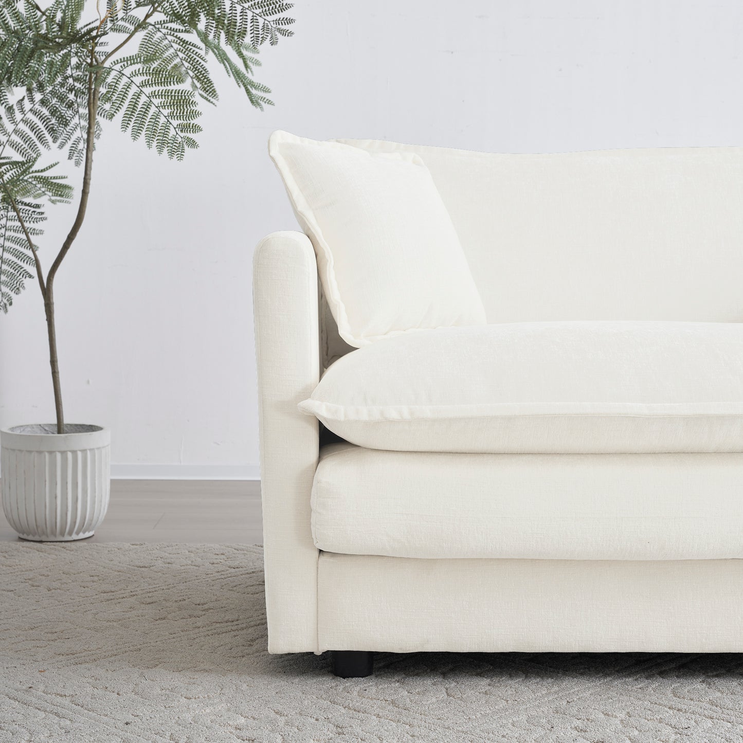 Armless Deep Seat 2 Seater Chenille Fabric Sofa to Combine With Alternative Arms and Single Armless Sofa , White Chenille