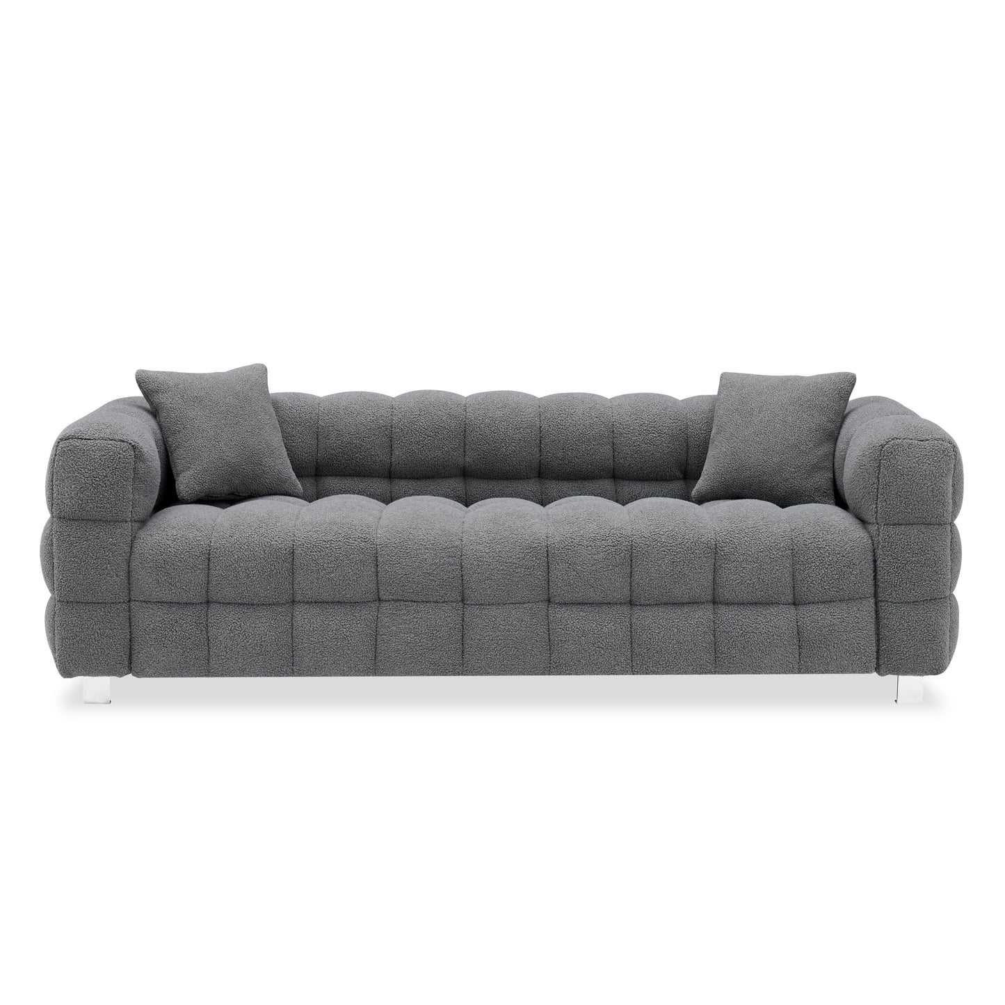 Comfortable Gray Fleece Fabric Sofa with Two Pillows - Ideal for Living Room, Bedroom, or Apartment