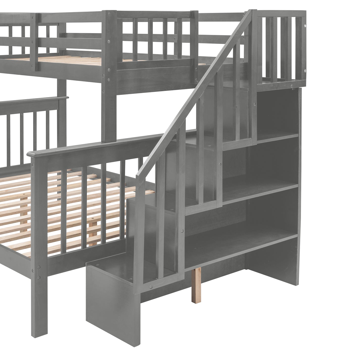 Stylish Gray Stairway Bunk Bed Set with Drawer and Storage for Bedroom