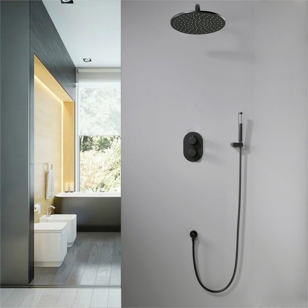 Matte Black Thermostatic Rainfall Shower System with Handheld Shower