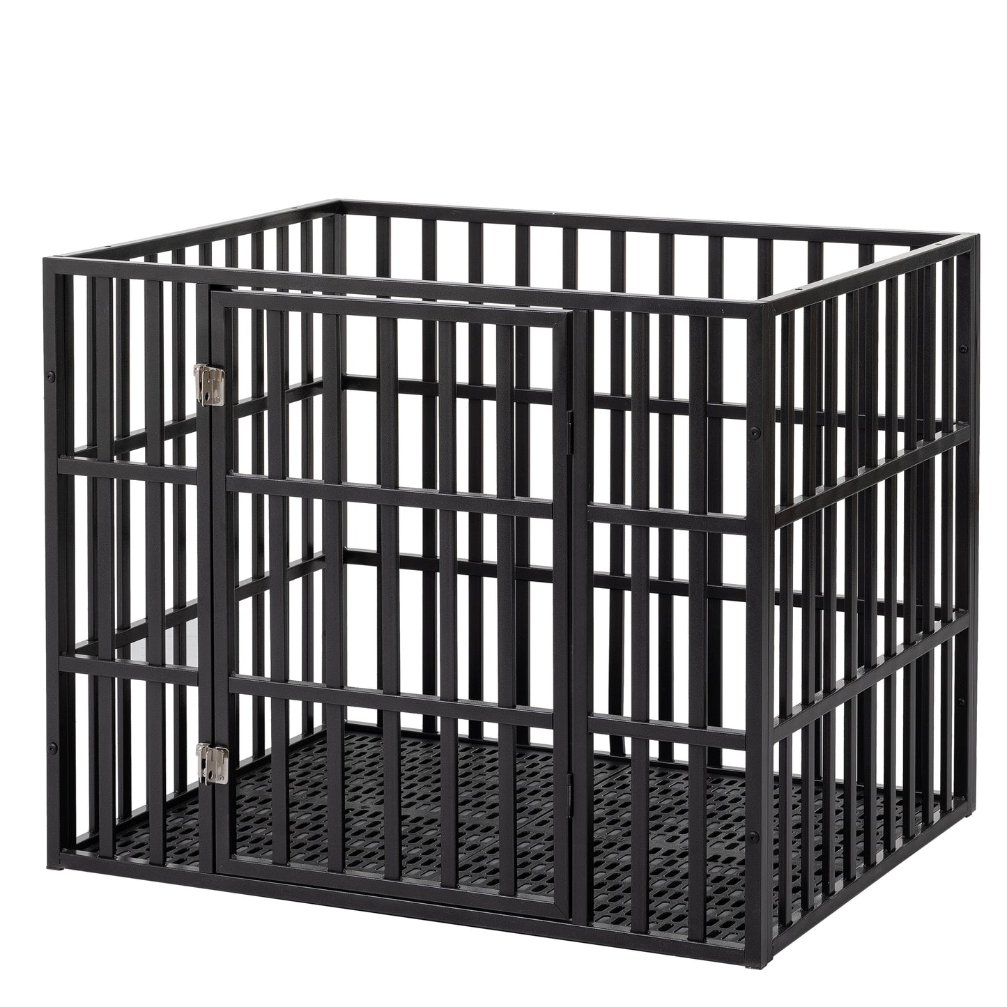 NEW HEAVY DUTY DOG CRATE FURNITURE FOR LARGE DOGS WOOD & STEEL DESIGN DOG CAGE INDOOR & OUTDOOR PET KENNEL 38X30X32INCH PET PLAYPEN WITH COVER METAL DOG FENCE CRATE BLACK