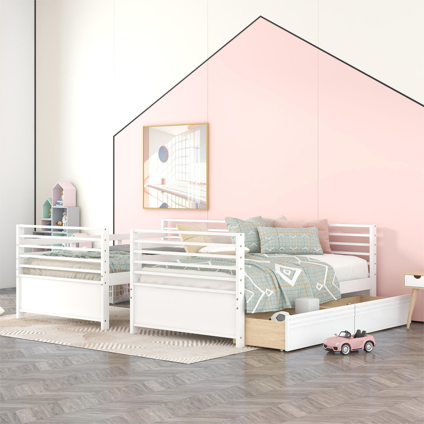 White Twin Bunk Bed with Two Underbed Drawers for Space-Saving Sleepovers