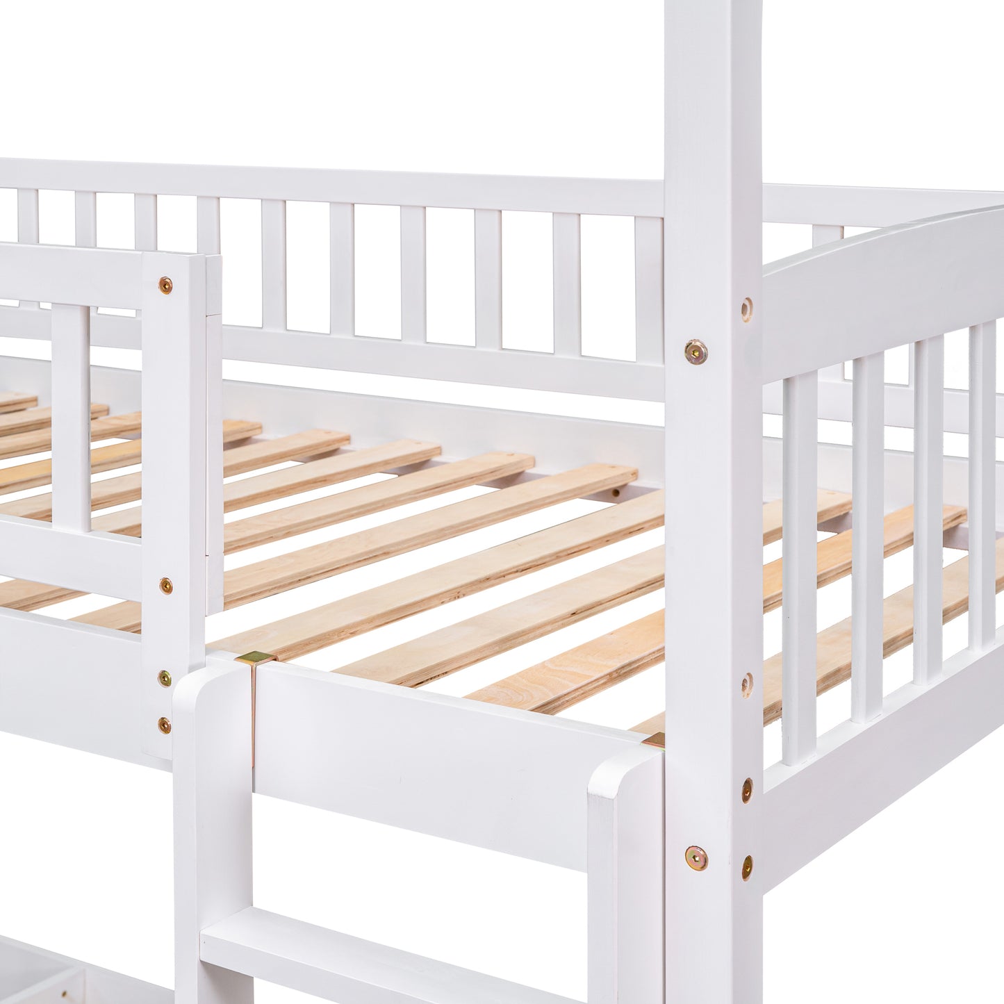 White Twin Over Twin Bunk Bed with Slide and Playhouse