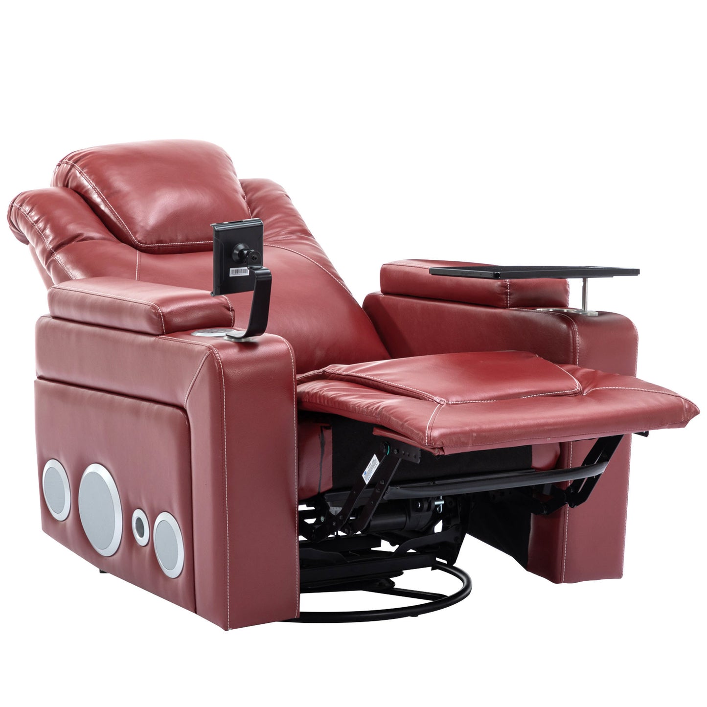 Luxurious 270 Degree Swivel Red Power Recliner with Surround Sound and Removable Tray Table