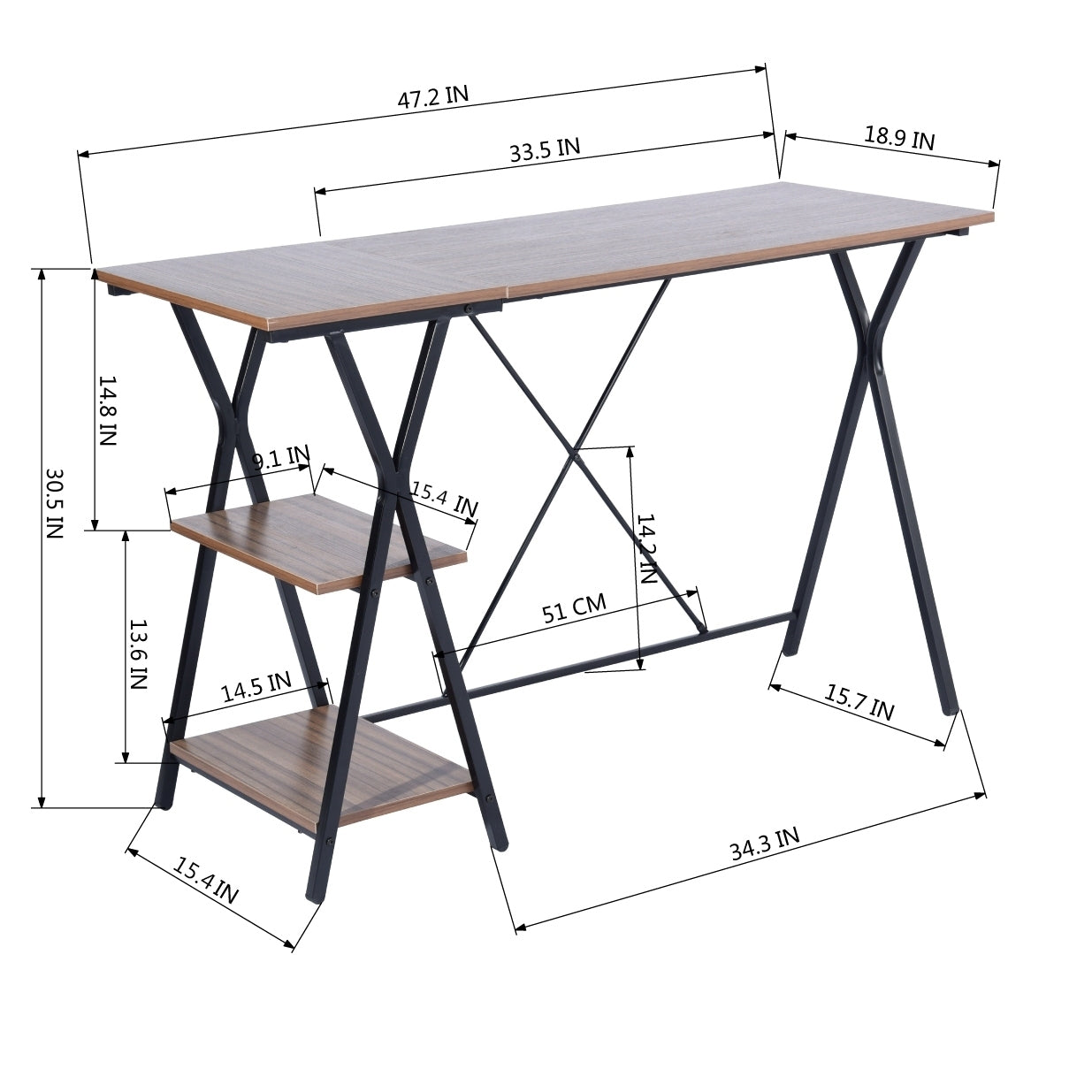 Brown and Black Computer Desk with Two Layers for Efficient Work Completion