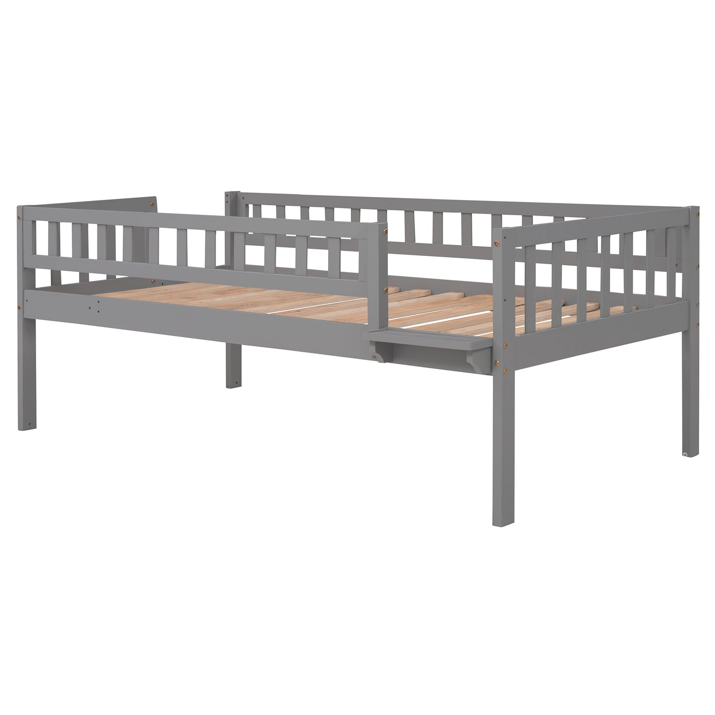 Triple Bed with Ladder, Slide, and Guardrails in Gray