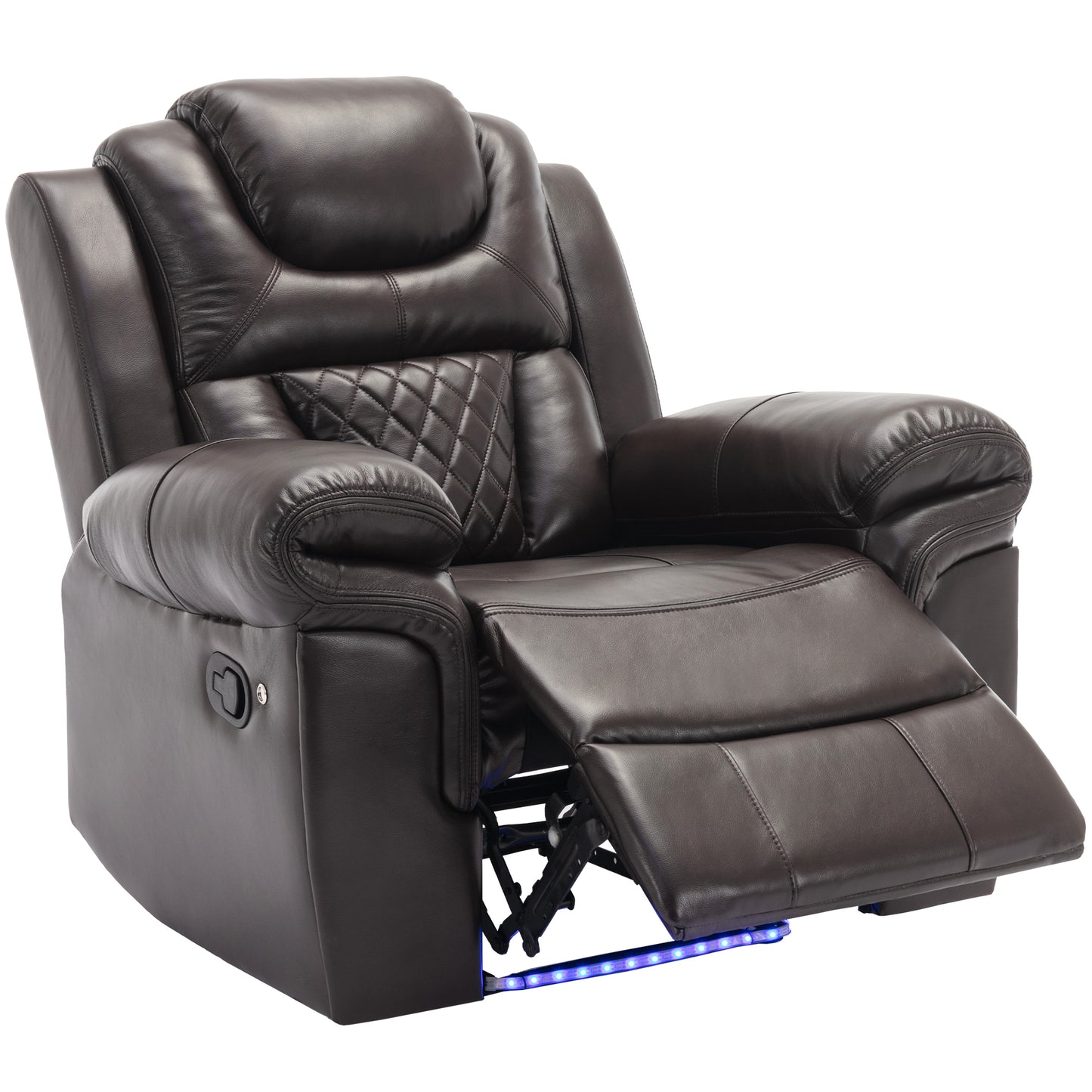 Brown Home Theater Recliner Chair with LED Lights and Manual Recline