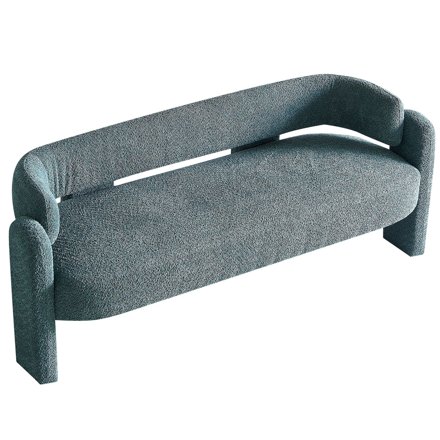 Green Boucle Upholstered Modern Sofa with Rolled Arms